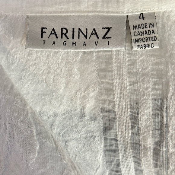 Farinaz Taghavi Sz 4 White Top Button Wrap 3/4 Sleeve Cotton Blend Shirt Blouse - Picture 10 of 11